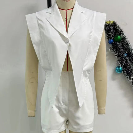 Elegant White Patchwork Sleeveless Romper for Women