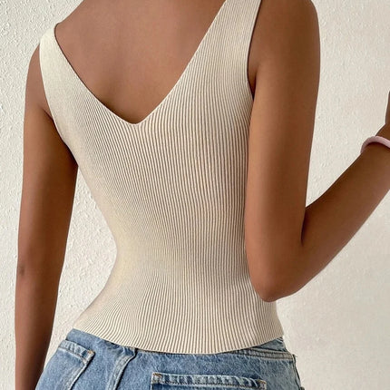 StretchFit – Summer Ribbed Drawstring V-Neck Crop Top