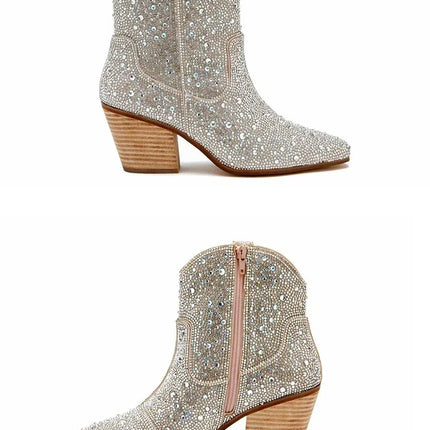 2024 Women’s Glitter High Heel Western Ankle Boots