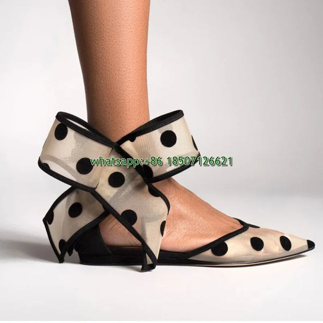 Women’s Plus-Size Polka Dot Mesh Slingback Heels with Bow