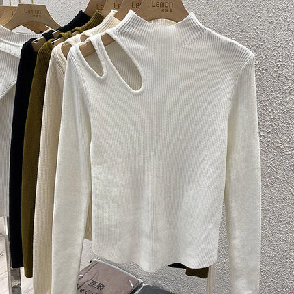 Women’s Hollow-Out Turtleneck Ribbed Knit Sweater