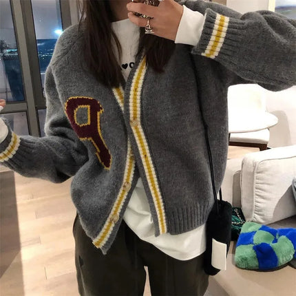 Women’s Varsity Striped Letter Print Cardigan