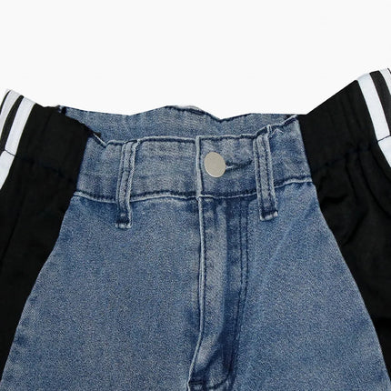 Women’s Patchwork Striped High-Waist Wide-Leg Jeans