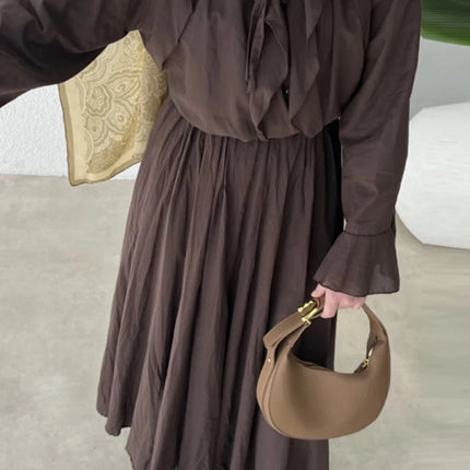 Ruffle Flare Sleeve Set – Lace-Up Shirt & Pleated High-Waist Skirt