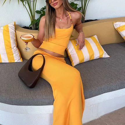 Sisterlinda Bandage Halter Set – Backless Tank & Maxi Skirt Suit