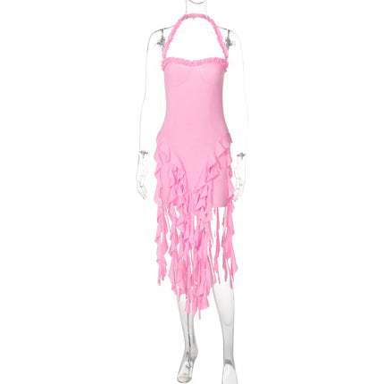 Hugcitar Ruffled Halter Backless Mini – Elegant Spring Dress
