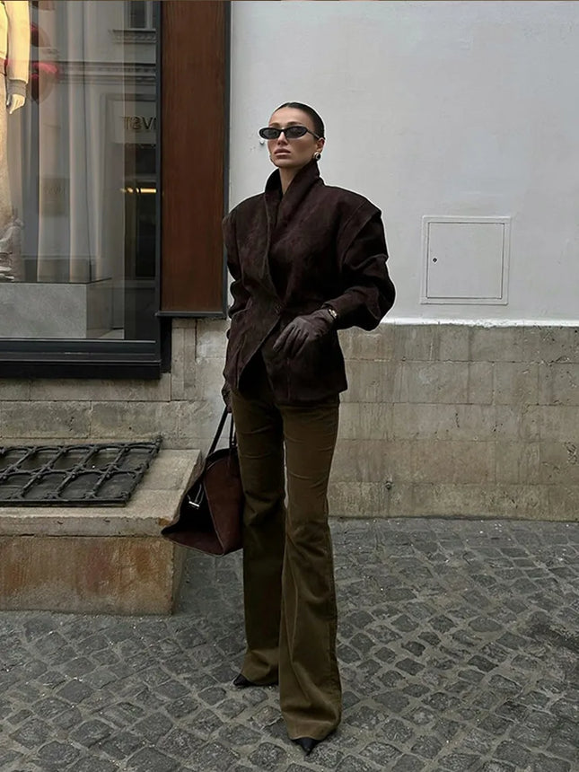 Waist-Cinching Lapel Blazer – Elegant Single-Breasted Jacket