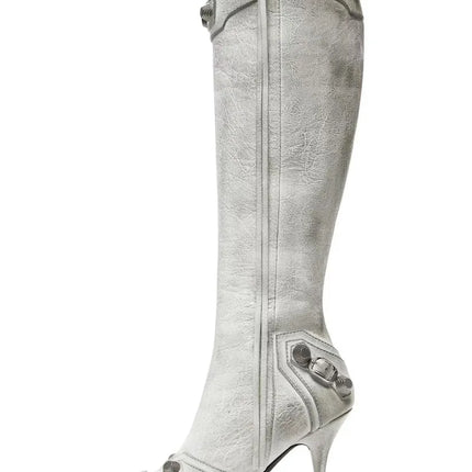 Women’s Pointed Rivet Tassel Knee-High Boots with Side Zip