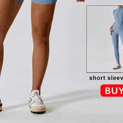 Short Sleeve Zipper Yoga Jumpsuit Romper for Women
