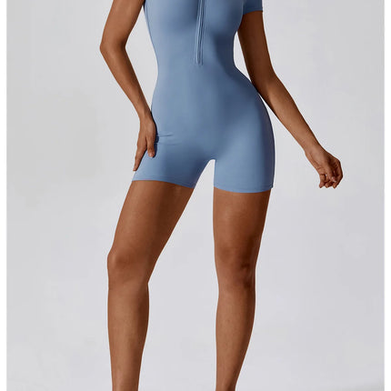 Short Sleeve Zipper Yoga Jumpsuit Romper for Women