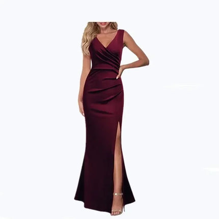 Elegant V-Neck Sleeveless Maxi – Slim Side Slit Party Dress