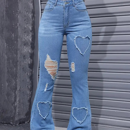 2025 Women’s High-Elastic Distressed Embroidered Denim Jeans
