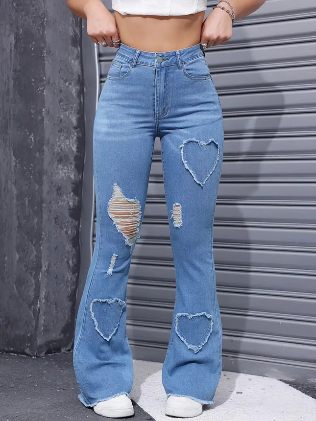 2025 Women’s High-Elastic Distressed Embroidered Denim Jeans