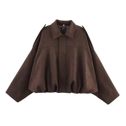 ETJ 2025 TRAF Suede Effect Loose Lapel Bomber Jacket