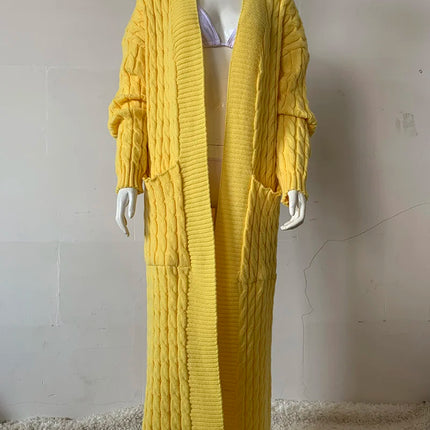 Women’s Yellow Crochet Knit Long Cardigan