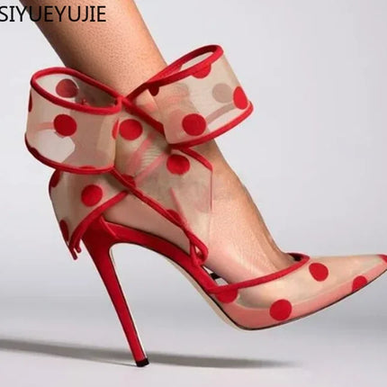 Women’s Red Polka Dot Bow Pointed-Toe Stiletto Heels