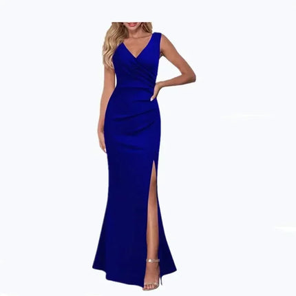 Elegant V-Neck Sleeveless Maxi – Slim Side Slit Party Dress