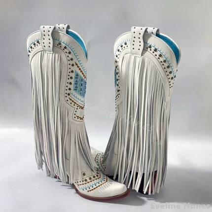 Retro Rhinestone Fringe Cowboy Boots for Women