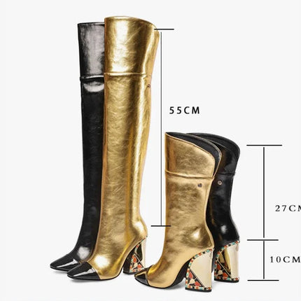 Rhinestone Cowhide Mid-Knee Heeled Boots