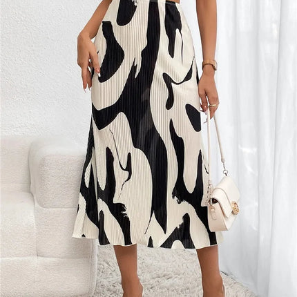 Women’s High-Waist Graphic Print Pleated Midi Skirt