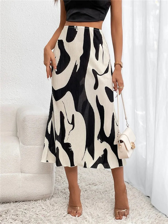 Women’s High-Waist Graphic Print Pleated Midi Skirt
