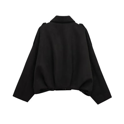 MUJER 2025 Oversized Suede Bomber – Padded Varsity Streetwear Coat