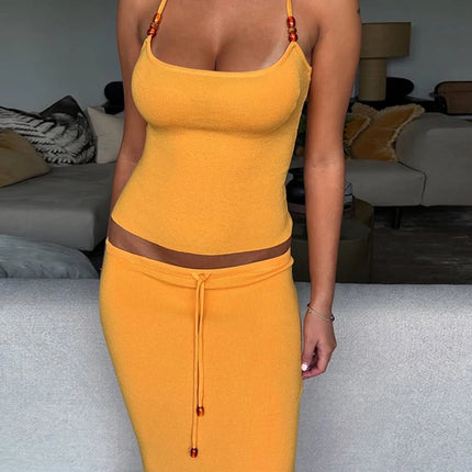 Sisterlinda Bandage Halter Set – Backless Tank & Maxi Skirt Suit