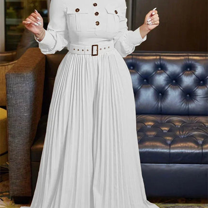 Wmstar Office Lady Buttoned Maxi Jumpsuit with Belt – Fall 2025
