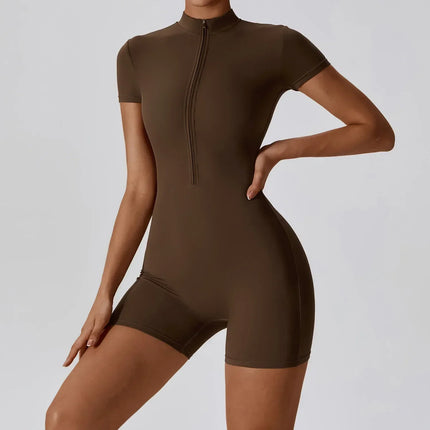 Short Sleeve Zipper Yoga Jumpsuit Romper for Women