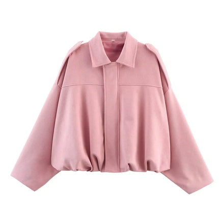 ETJ 2025 TRAF Suede Effect Loose Lapel Bomber Jacket