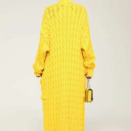 Women’s Yellow Crochet Knit Long Cardigan
