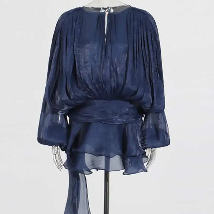 TWOTWINSTYLE V-Neck Mini Dress – Spliced Lace-Up Sweet Blouse