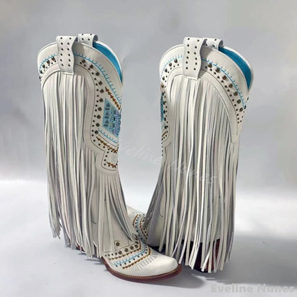 Retro Rhinestone Fringe Cowboy Boots for Women