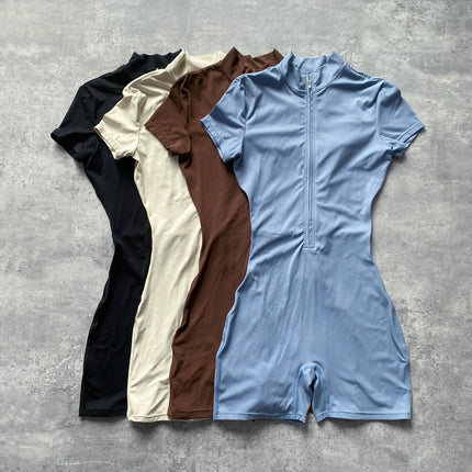 Short Sleeve Zipper Yoga Jumpsuit Romper for Women