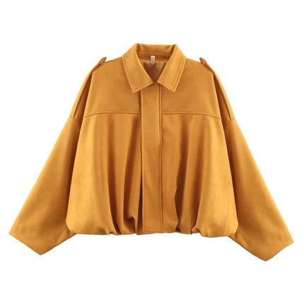 ETJ 2025 TRAF Suede Effect Loose Lapel Bomber Jacket