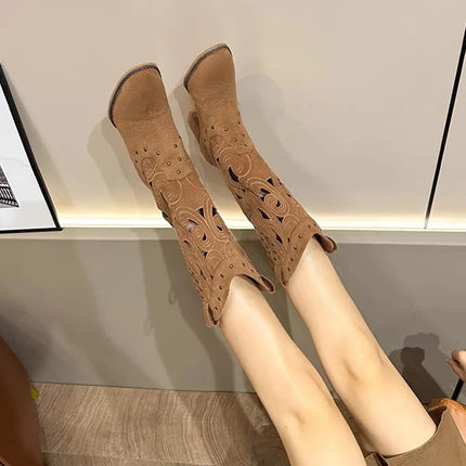 2025 Vintage Hollow Embroidered Knee-High Western Boots