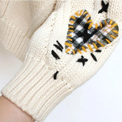 Women’s V-Neck Embroidered Patchwork Knit Cardigan