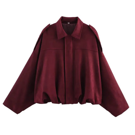ETJ 2025 TRAF Suede Effect Loose Lapel Bomber Jacket