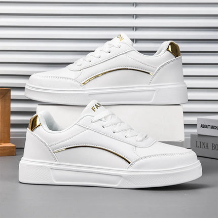 Women’s White Low-Top PU Leather Casual Sneakers
