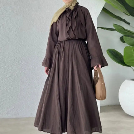 Ruffle Flare Sleeve Set – Lace-Up Shirt & Pleated High-Waist Skirt