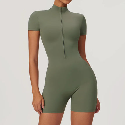 Short Sleeve Zipper Yoga Jumpsuit Romper for Women