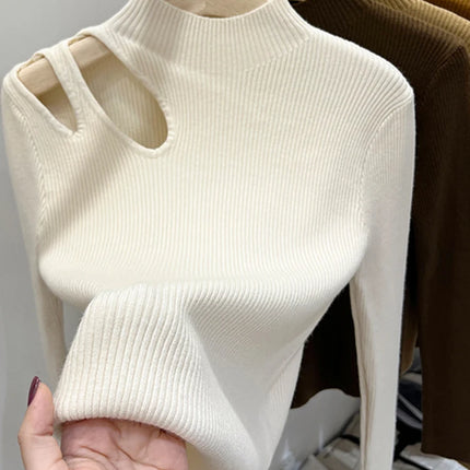 Women’s Hollow-Out Turtleneck Ribbed Knit Sweater