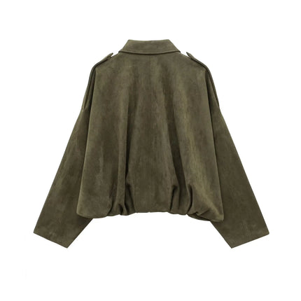 TRAFZA Brown-Green Suede Bomber – Vintage Motorcycle Jacket