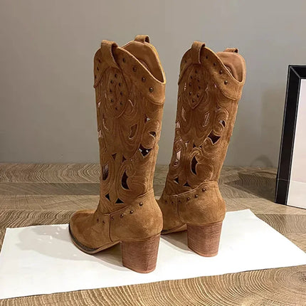 2025 Vintage Hollow Embroidered Knee-High Western Boots