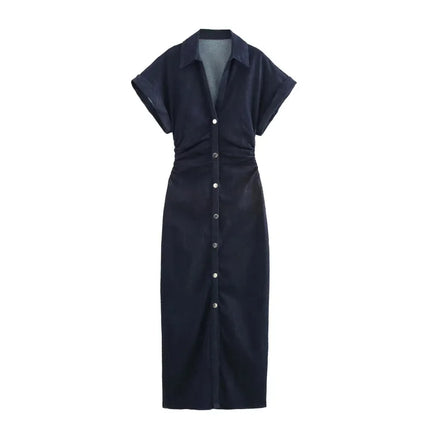 ETJ 2025 Denim Midi Dress – 1975 Retro Slim Fit with Lapel