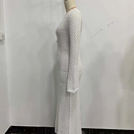 See-Through Deep V Knit Cover-Up – Sexy Backless Beach Dress