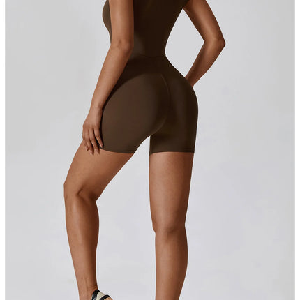 Short Sleeve Zipper Yoga Jumpsuit Romper for Women