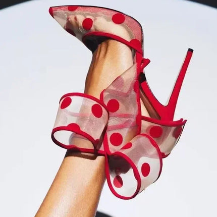 Women’s Red Polka Dot Bow Pointed-Toe Stiletto Heels