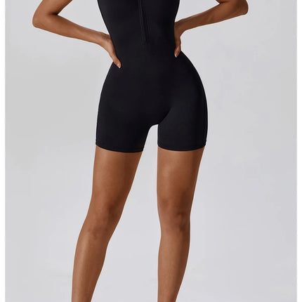 Short Sleeve Zipper Yoga Jumpsuit Romper for Women