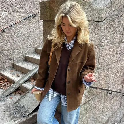 2025 Autumn Suede Jacket – Casual Single-Breasted Street Coat